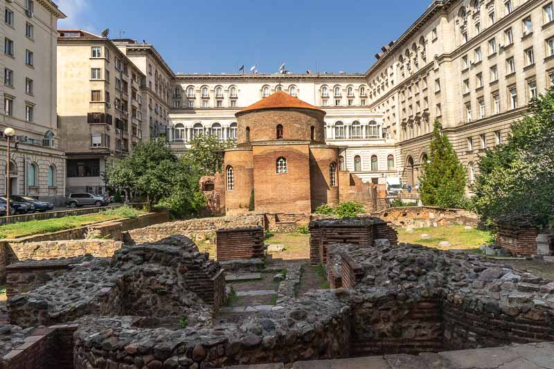 Roman Ruins, Sofia & St. George Rotunda in the courtyard of The Presidency Building